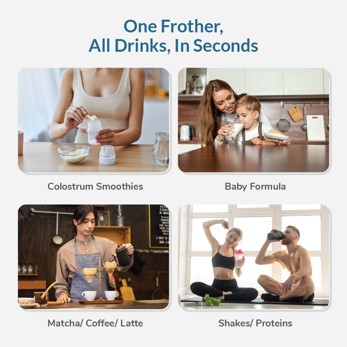 Electric frother used for smoothies, baby formula, matcha, and shakes