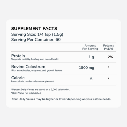 Supplement facts of colostrum powder 