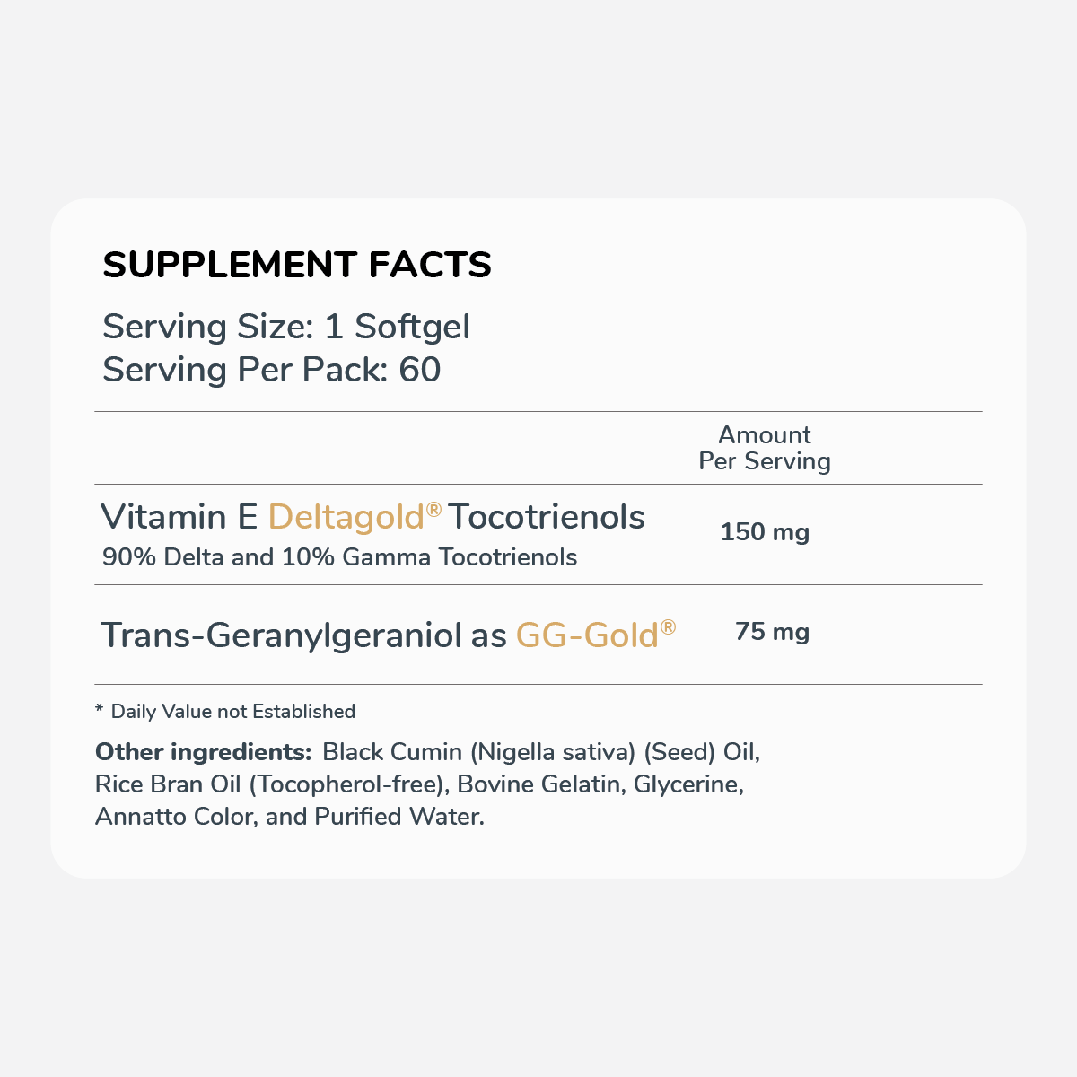 EAnnatto 150+ Vitamin E Tocotrienols Nutrition Fact